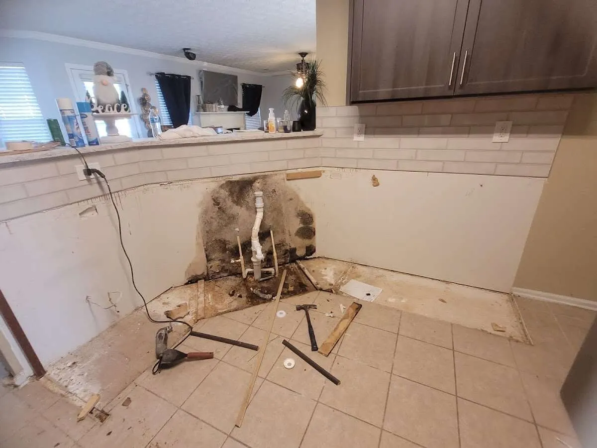 Mold behind wall with plumbing during Flood Damage Cleanup in Ontario